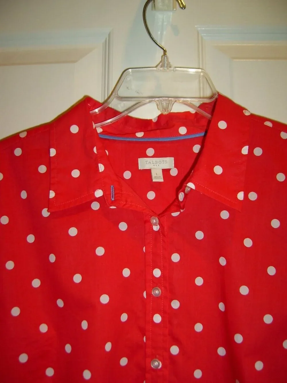 Talbots Red & White Polka Dot Blouse Size L, VGUC - Picture 2 of 3